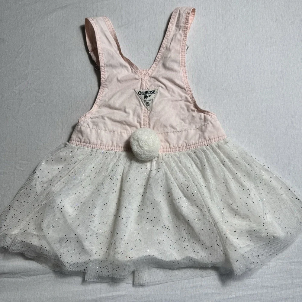 Oshkosh‎ B'Gosh Light Pink Jean Jumper with Bunny Face and Tail Tulle Bottom 2T